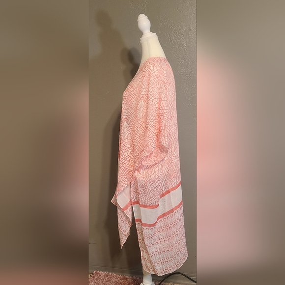 Womens Pink and White Patterned Kaftan/Cover Up NWOT OS M-L Lightweight - Picture 2 of 8